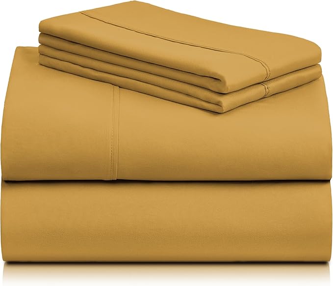 LuxClub Twin Sheets - Soft Twin Bed Sheets for Boys and Girls, 4 PC Deep Pockets 18" Eco Friendly Wrinkle Free Kids Fitted Sheets Machine Washable Hotel Bedding Silky Soft- Medallion Gold Twin - LeafyLoom