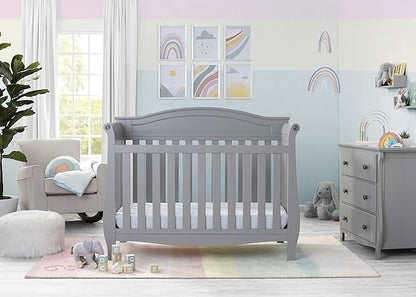 Delta Children Lancaster 4-in-1 Convertible Baby Crib, Grey + Serta Perfect Slumber Dual Sided Recycled Fiber Core Crib and Toddler Mattress (Bundle) - LeafyLoom