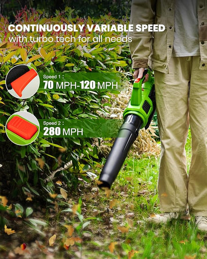 HARDELL Leaf Blower Cordless, 20V Electric Leaf Blower with Battery and Charger, 280 MPH Powerful Battery Powered Leaf Blower for Lawn Care, Patio, Yard, Side Walk, Snow Blowing - LeafyLoom