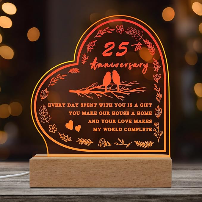 25th Anniversary Wedding Gift,25th Anniversary Dimmable Night Light for Couples,Parents,Husband & Wife,25th Anniversary for Christmas with Gift Box - LeafyLoom