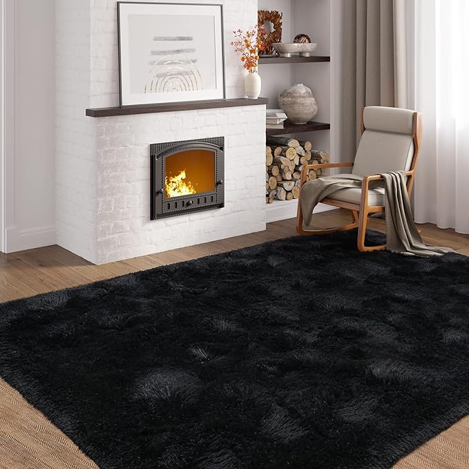 Softlife Rug for Bedroom 4x5.3 Feet Area Rug for Living Room Super Soft Shaggy Rugs for Kids Room Fluffy Fuzzy Carpets Long Plush Bedside Rug Nursery Christmas Home Decoration for Boys Girls, Black - LeafyLoom