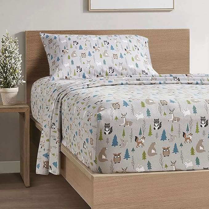 Comfort Spaces Cotton Flannel Breathable Warm Deep Pocket Sheets with Pillow Case Bedding, Twin, Multi Forest Animal 3 Piece - LeafyLoom