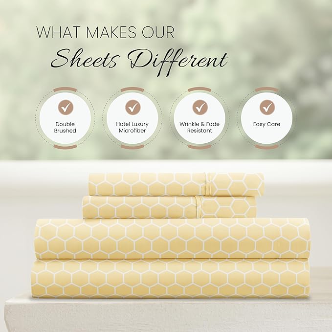 Linen Market 4 Piece King Bedding Sheet Set (Yellow Geometric) - Sleep Better Than Ever with These Ultra-Soft & Cooling Bed Sheets for Your King Size Bed - Deep Pocket Fits 16" Mattress - LeafyLoom