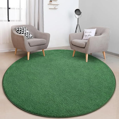 Round Area Rugs for Bedroom Living Room, 4x4 Green Super Soft Comfy Thickened Memory-Foam Indoor Circle Carpets, Modern Aesthetic Minimalist Carpet for Boys Girls Adults Nursery Home Décor - LeafyLoom