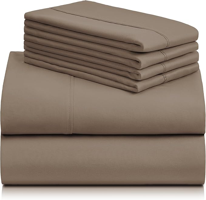 LuxClub 6 PC Full Sheet Set, Breathable Luxury Bed Sheets, Deep Pockets 18" Eco Friendly Wrinkle Free Cooling Bed Sheets Machine Washable Hotel Bedding Silky Soft - Dark Khaki Full - LeafyLoom