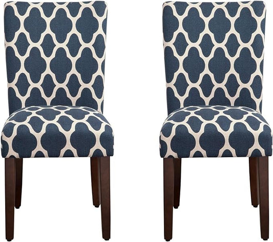 HomePop Parsons Classic Upholstered Accent Dining Chair, Set of 2, Navy and Cream Geometric - LeafyLoom