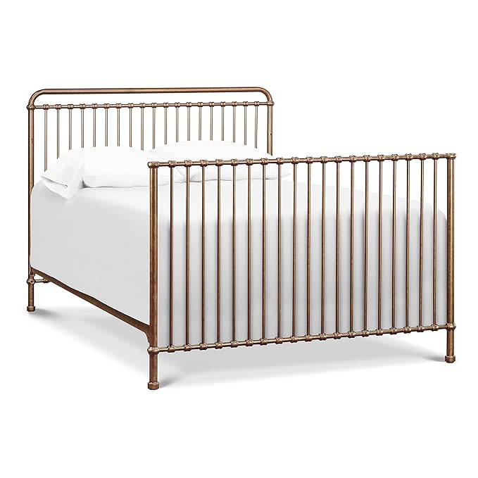 NAMESAKE Winston 4-in-1 Convertible Metal Crib in Vintage Gold, Greenguard Gold Certified - LeafyLoom