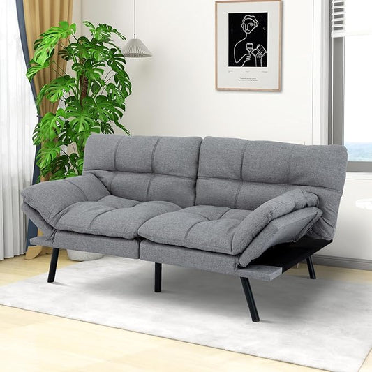 MUUEGM Futon Sofa Bed,Convertible 71" Couch Sofa, Modern Grey Sleeper Sofa with Adjustable Backrest for living room,Memory Foam Sofa Futon Couch Bed,Light Grey - LeafyLoom