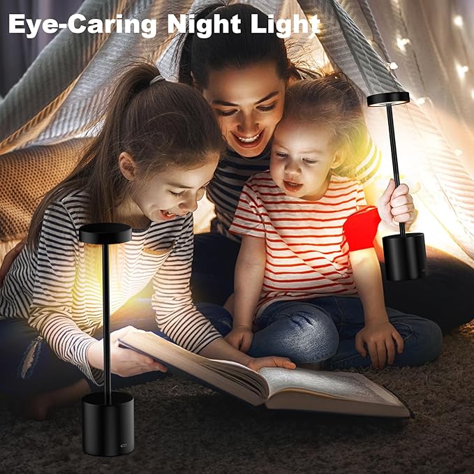 LED Table Lamp Eye-Caring Battery Operated Desk Lamps Bedside Reading 3-Colors Wireless Dimmable Night Light for Bedroom Living Room Home Office Up to 72h Cordless Lighting - LeafyLoom