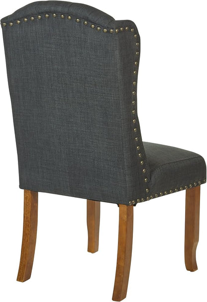 OSP Home Furnishings Jessica Button Tufted Wingback Upholstered Dining Chair with Wood Legs, Charcoal Fabric - LeafyLoom