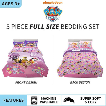 Franco Kids Bedding Super Soft Comforter and Sheet Set, 5 Piece Full Size, Paw Patrol Girls - LeafyLoom