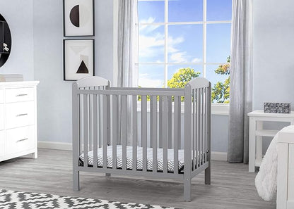 Delta Children Emery Mini Convertible Baby Crib with 2.75-inch Mattress, Grey - LeafyLoom