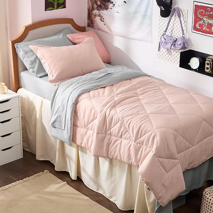 Bedsure Blush Pink Twin XL Comforter Set with Sheets - 5 Pieces Reversible Twin XL Bed in a Bag for College, Twin XL Bedding Set with Comforters, Sheets, Pillowcase & Sham - LeafyLoom