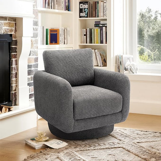 COLAMY Swivel Accent Chairs for Living Room, 32Inches Wide Upholstered Armchair with Plush Back Pillow, Modern Sofa Corner Barrel Chair for Nursery/Living Room/Bedroom-Grey - LeafyLoom