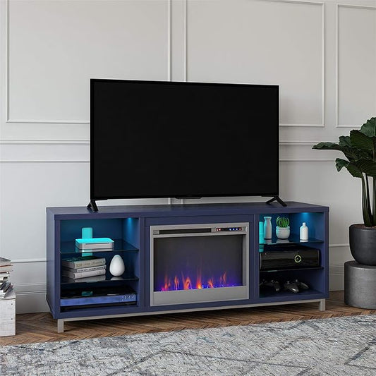 Ameriwood Home Lumina Fireplace TV Stand, Deluxe 70", Navy - LeafyLoom