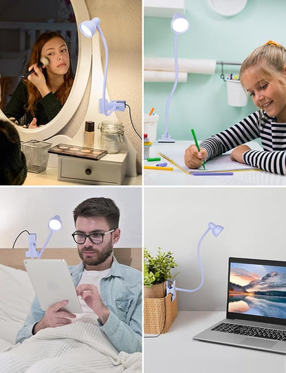 Clip on Lamp USB Reading Light, 3 Color Modes, 10 Brightness Dimmable, Flexible Gooseneck Desk Lamp with Clamp, Eye Care Clip on Light for Bed Headboard Desk Home Dorm - LeafyLoom