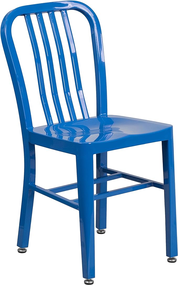 Flash Furniture Commercial Grade Blue Metal Indoor-Outdoor Chair - LeafyLoom