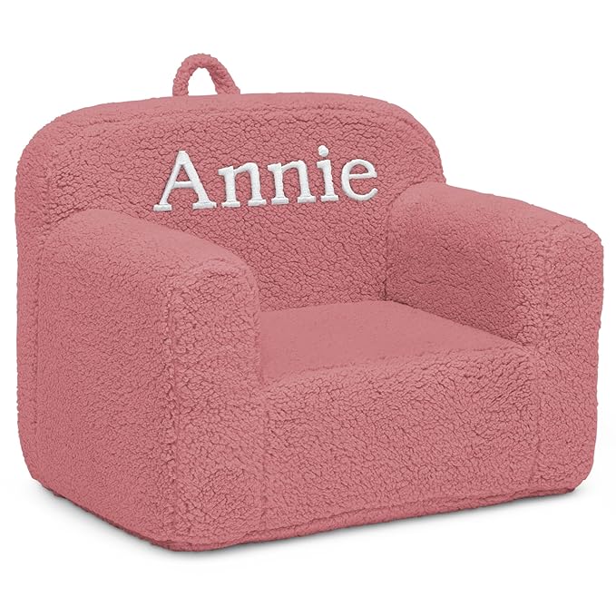 Delta Children Personalized Sherpa Cozee Chair - Customize with Name – Foam Kids Chair for Ages 18 Months and Up, Rose - LeafyLoom