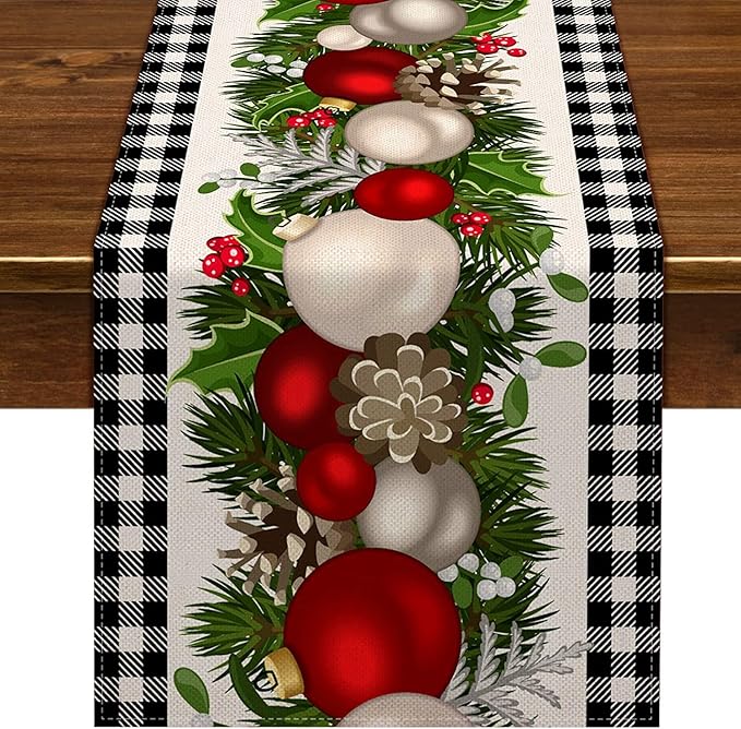 Nepnuser Black and White Gingham Christmas Table Runner 90 Inches Long Buffalo Check Plaid Xmas Decoration Holiday Home Kitchen Decor Nepnuser