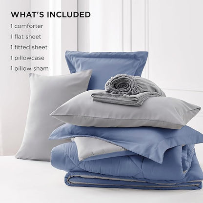 Bedsure Infinity Blue Twin Comforter Set - 5 Pieces Reversible Twin Bed in a Bag, Extra Long Twin Bed Set Infinity Blue and Grey with Comforters, Sheets, Pillowcase & Sham - LeafyLoom