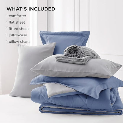 Bedsure Infinity Blue Twin XL Comforter Set - 5 Pieces Reversible Twin XL Bed in a Bag, Twin XL Bed Set Infinity Blue and Grey with Comforters, Sheets, Pillowcase & Sham - LeafyLoom