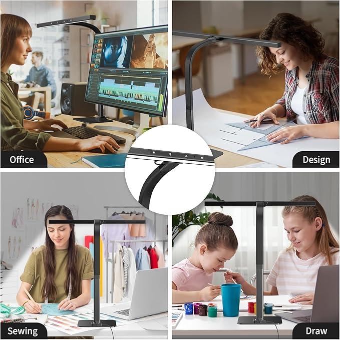 EppieBasic Led Desk Lamp, Architect Desk Lamps for Home Office, 12W Dimmable & 6 Color Modes Extra Bright Modern Table lamp with Base, Auto Dimming Overhead Desk Lighting for Workbench Monitor - LeafyLoom