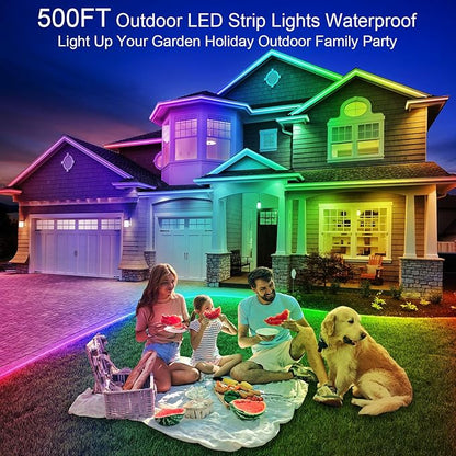 500ft Outdoor LED Strip Lights Waterproof,IP68 Outside Led Light Strips Waterproof with App and Remote,Music Sync RGB Exterior Led Rope Lights with Self Adhesive Back for Deck,Balcony,Pool LETIANPAI