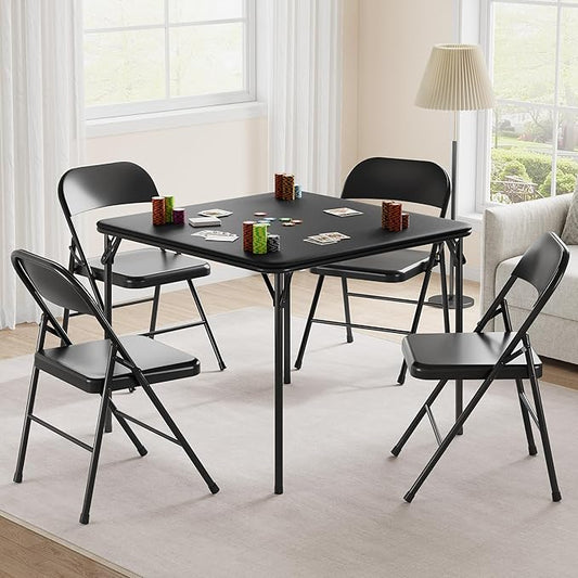 IDEALHOUSE Portable Folding Card Table and Chair Set of 5, Pu Upholstered Foldable Table, and All Metal Folding Chairs, Table and Chairs Suitable for Dining Room, Living Room, Office, Camping - LeafyLoom