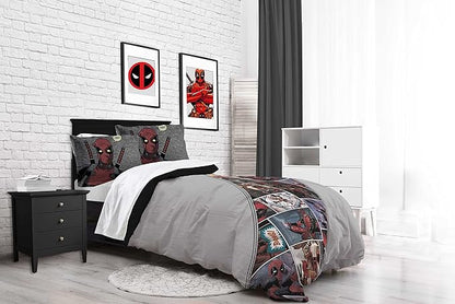 Jay Franco Marvel Deadpool Bite Me Queen Comforter & Sham Set - Super Soft Kids Bedding - Fade Resistant Microfiber (Official Marvel Product) - LeafyLoom