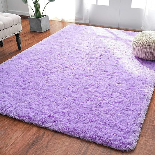 Softlife Ultra Soft Fluffy Area Rugs for Bedroom, Girls and Boys Room Kids Room Nursery Rug, 6 x 9 Feet Shaggy Fur Indoor Plush Modern Floor Carpet for Living Room Christmas Decor, Purple - LeafyLoom