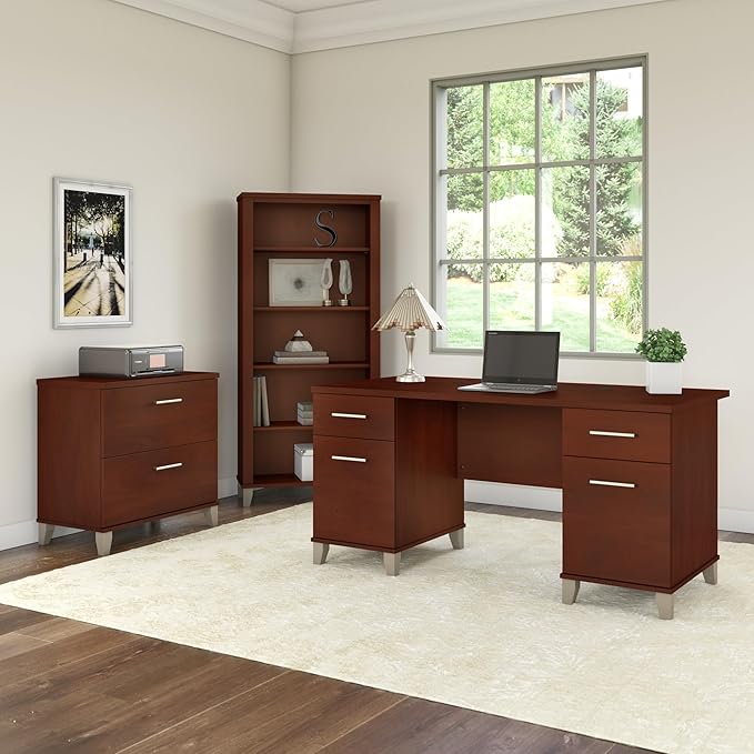 Bush Furniture Somerset 2 Drawer Lateral File Cabinet | Letter, Legal, and A4-size Document Storage for Home Office, 30W x 17D x 29H, Hansen Cherry - LeafyLoom