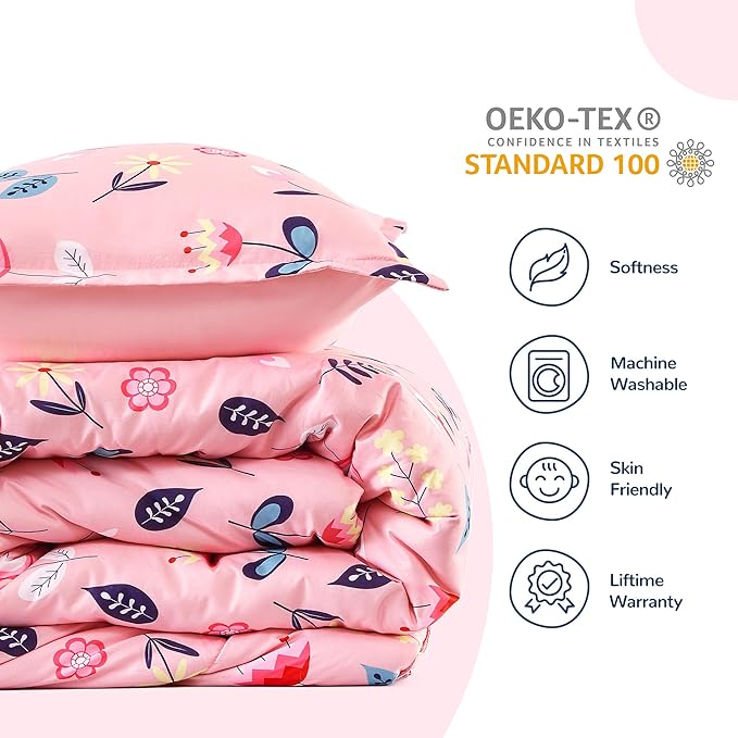 SLEEP ZONE Kids Bedding Full/Queen Comforter Set - Cute Printed for Boys, Girls, Teens, Super Soft, Fade Resistant (Pink Flower, Full/Queen) - LeafyLoom