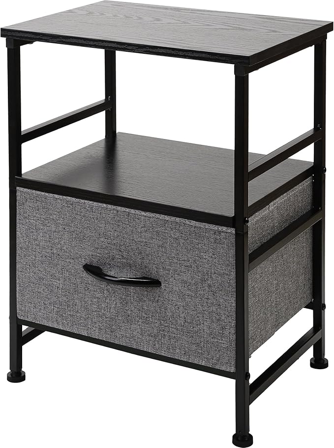 Nightstand,Drawer Dresser for Bedroom,Bedside Tables with Fabric Storage Drawer and Open Wood Shelf,Small Dresser Night Stand,Bedside Furniture,Side Table for Bed Frame,Closet,Dorm,Grey - LeafyLoom