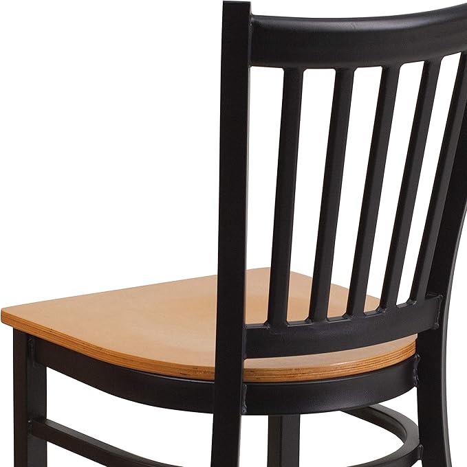 Flash Furniture HERCULES Series Black Vertical Back Metal Restaurant Chair - Natural Wood Seat - LeafyLoom