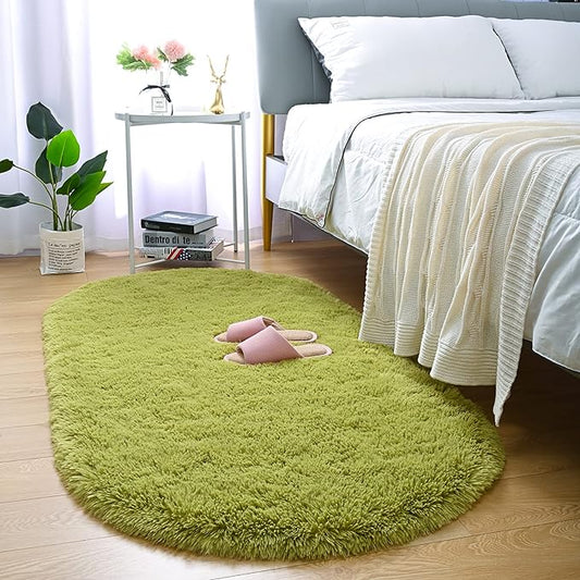 Merelax Soft Shaggy Rug for Kids Bedroom, Oval 2.6'x5.3' Green Plush Fluffy Carpets for Living Room, Furry Carpet for Teen Girls Room, Anti-skid Fuzzy Comfy Rug for Nursery Decor Cute Baby Play Mat - LeafyLoom