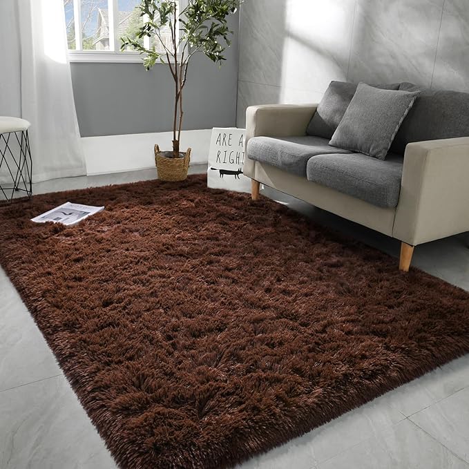 6x9 Large Area Rugs for Living Room, Super Soft Fluffy Modern Bedroom Rug, Brown Coffee Indoor Shag Fuzzy Carpets for Girls Kids Nursery Room Home Decor - LeafyLoom