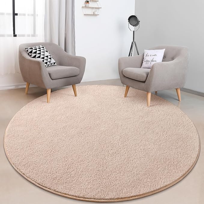 Round Area Rugs for Bedroom Living Room, 4x4 Ivory Super Soft Comfy Thickened Memory-Foam Indoor Circle Carpets, Modern Aesthetic Minimalist Carpet for Boys Girls Adults Nursery Home Décor - LeafyLoom