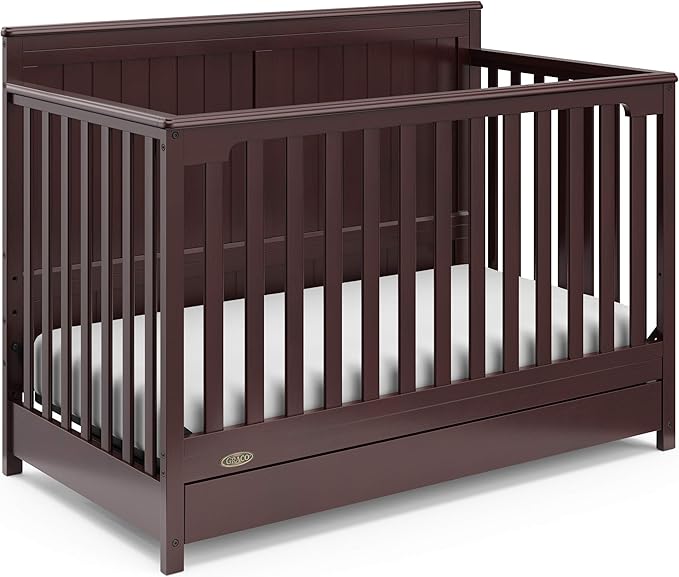 Graco Hadley 5-in-1 Convertible Crib with Drawer (Espresso) – Crib with Drawer Combo, Includes Full-Size Nursery Storage Drawer, Converts from Baby Crib to Toddler Bed, Daybed and Full-Size Bed - LeafyLoom