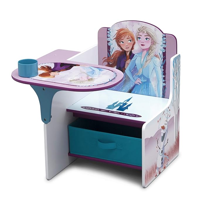 Delta Children Chair Desk with Storage Bin, Disney Frozen II Cup Holders|Arm Rest, Engineered Wood - LeafyLoom