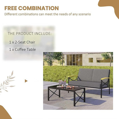 Shintenchi 2 Piece Outdoor Patio Furniture Set, Metal Sofa Chair Conversation Set, Including Loveseat and Coffee Table for Backyard, Patio, Balcony, Poolside (Dark Grey) - LeafyLoom