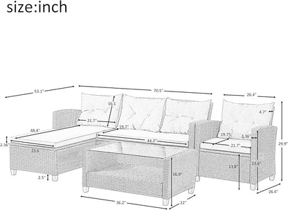 4 Piece Outdoor Patio Furniture Set, Sectional Conversation All-Weather Grey PE Wicker w/Seat Cushions for Backyard Porch Garden Poolside Balcony, Onesize, Ob-Beige - LeafyLoom