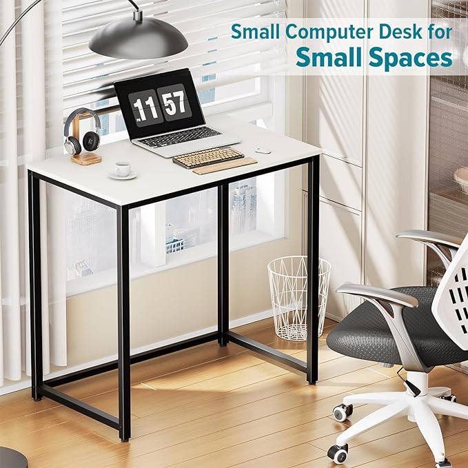 SINPAID Small Computer Desk 31.5 inches Desk for Small Spaces Sturdy Home Office Desk Modern Gaming Desk Study Writing Laptop Table, White Desk - LeafyLoom