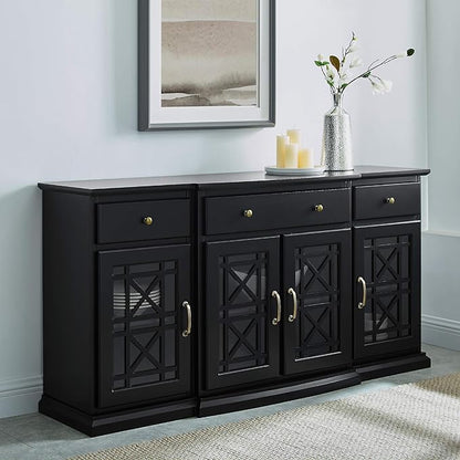 Walker Edison Modern Wood Glass-Buffet-Sideboard Living Entryway Serving Storage Cabinet Doors-Dining Room Console, 60 Inch, Black (AZU60LANFWBL) - LeafyLoom