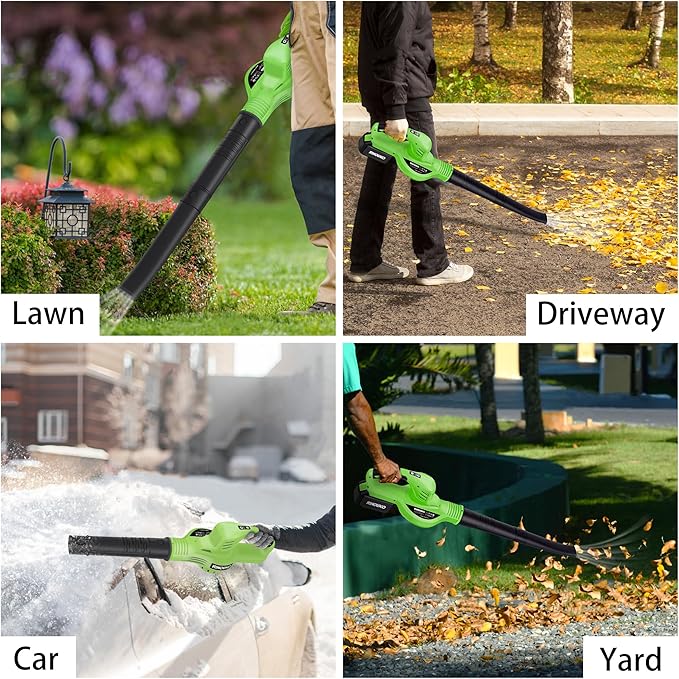 Cordless Leaf Blower 150MPH, Handheld Electric Leaf Blower with 4.0Ah Battery and Charger, 2 Speed Modes, 20V Battery Operated Leaf Blowers for Lawn Care, Patio, Blowing Leaves and Snow - LeafyLoom