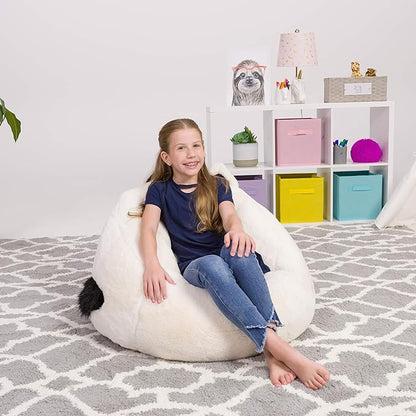 Posh Creations Cute Soft and Comfy Bean Bag Chair for Kids, Large, Animal - Ivory Cat - LeafyLoom