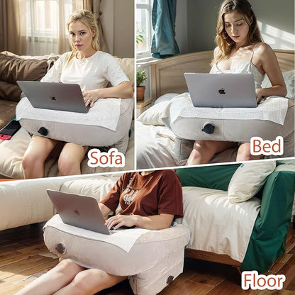 Gaming Pillow for Lap Desk Stable, Inflatable Reading Pillow for Gaming Sitting in Bed Adjustable, Soft Lap Desk Pillow for Adult, Cozy Lounge Lap Cushion, Lap Pillow for Reading - LeafyLoom