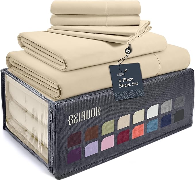 BELADOR Silky Soft Twin XL Sheet Set - Luxury Bed Sheets for Twin XL Size Bed, Secure-Fit Deep Pocket Sheets with Elastic, Breathable Hotel Sheets and Pillowcase Set, Wrinkle Free Oeko-Tex Sheets - LeafyLoom