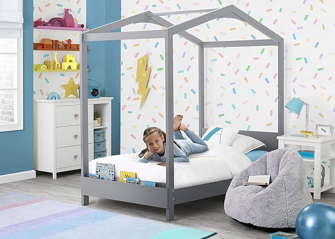 Delta Children Poppy House Wood Twin Bed, Platform Bed - No Box Spring Needed, Grey - LeafyLoom