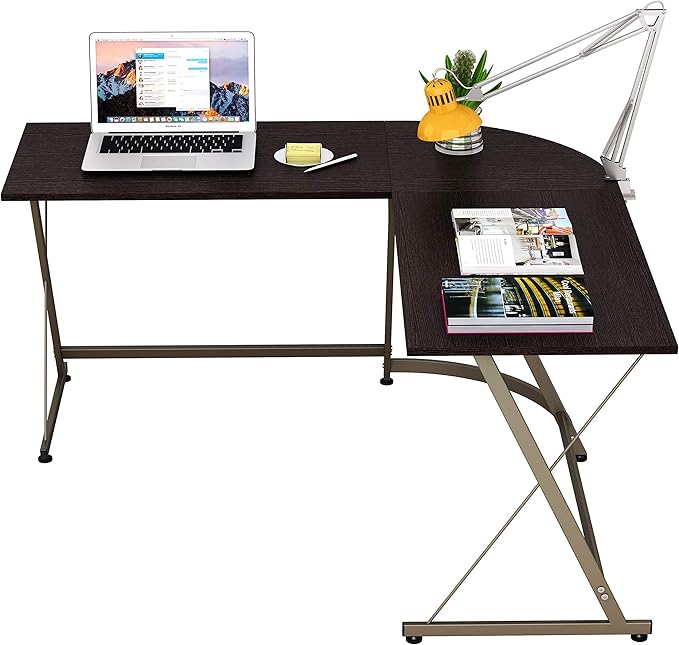 SHW L-Shaped Computer Gaming Desk, Espresso - LeafyLoom