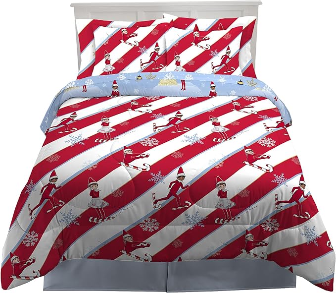 Franco Kids Bedding Soft Comforter and Sheet Set with Sham, 7 Piece Full Size, Elf on the Shelf - LeafyLoom